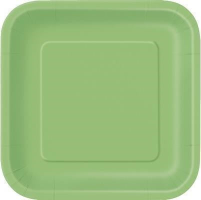 Unique Party: 14 Lime Green 9In Square Plate Sup. Piatto Carta Quadrato 23 Cm Verde Lime