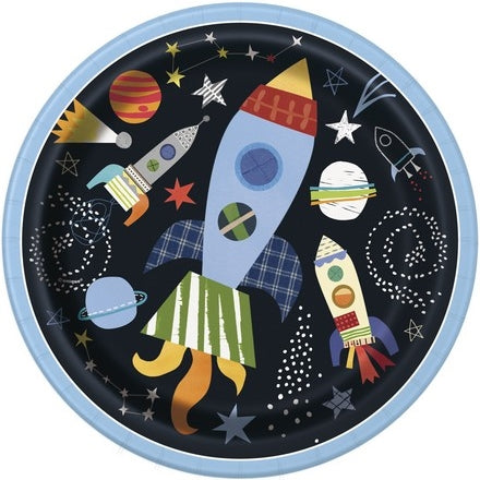 Unique Party: 8 Outer Space 9In Plt Sup Qs. Piatto Carta 23 Cm Outer Space