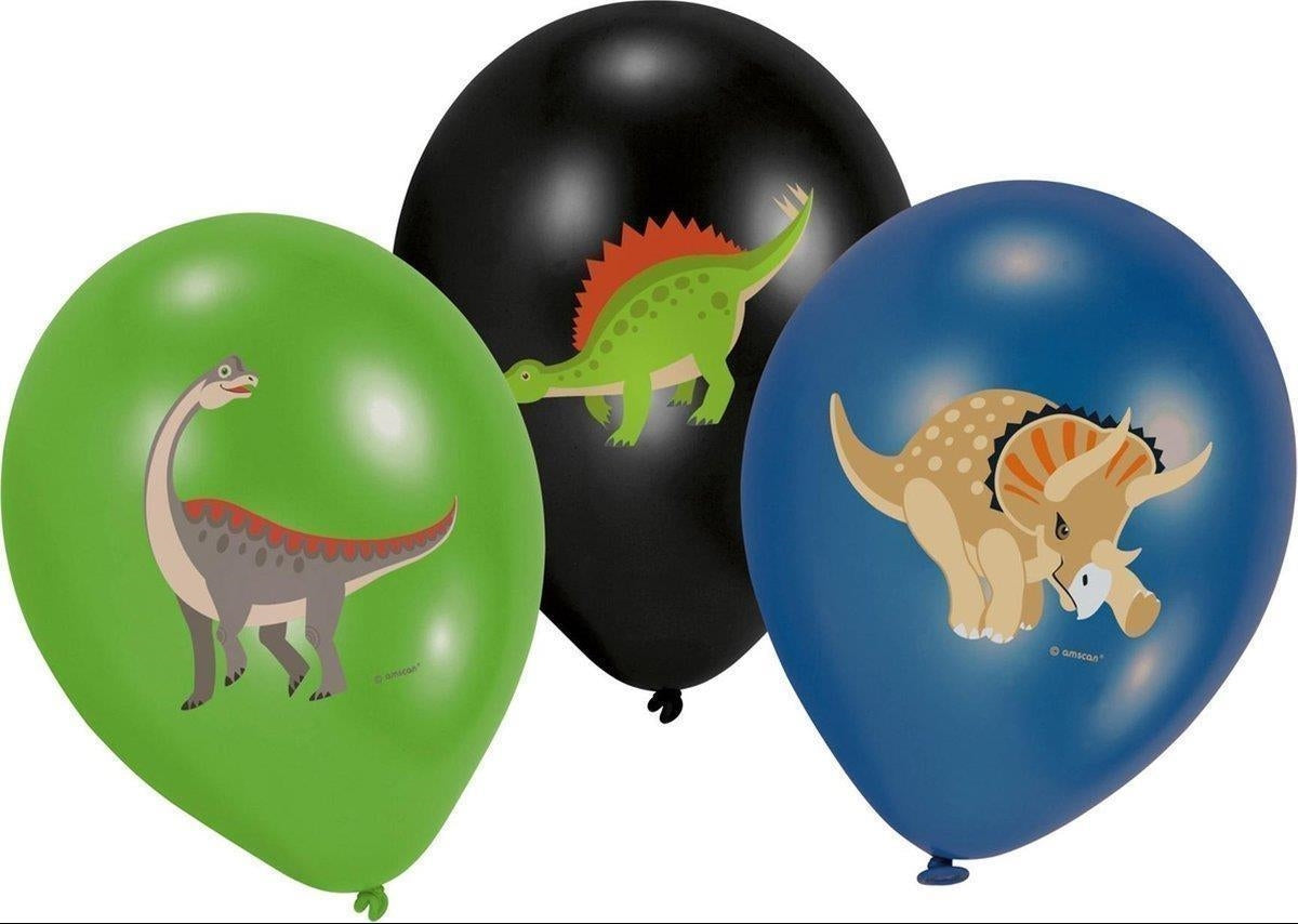 Amscan: 6 Balloons Happy Dinosaur 28Cm/11" 4C. Pallone Lattice 11" - 27 Cm Happy Dinosaur