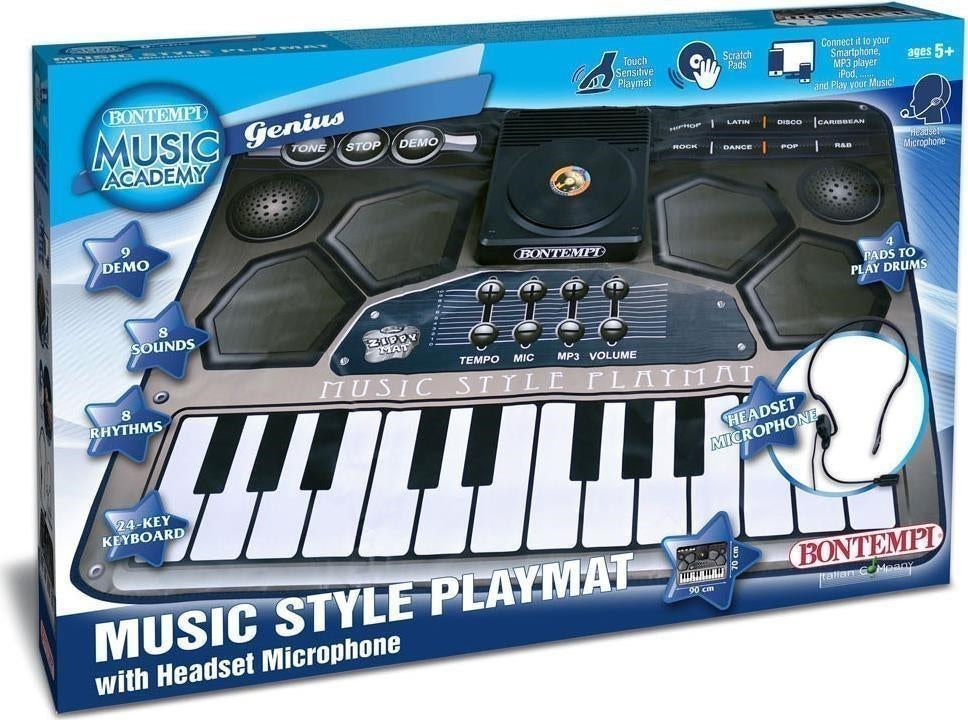 Bontempi 54 2010 - Tappeto Musicale Elettronico, Con Tastiera A 24 Tasti 4 Pads E Scratch Pad Con 3 Effetti Sonori. 8 Suoni, 8 Ritmi, 9 Brani Preregis