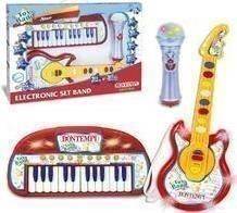 Bontempi 60 2150 - Scatola Contenente 1 Tastiera Elettronica 31 Tasti, 1 Chitarra Rock Con Connessione Lettore Mp3, 1 Microfono Karaoke Con Funzione D