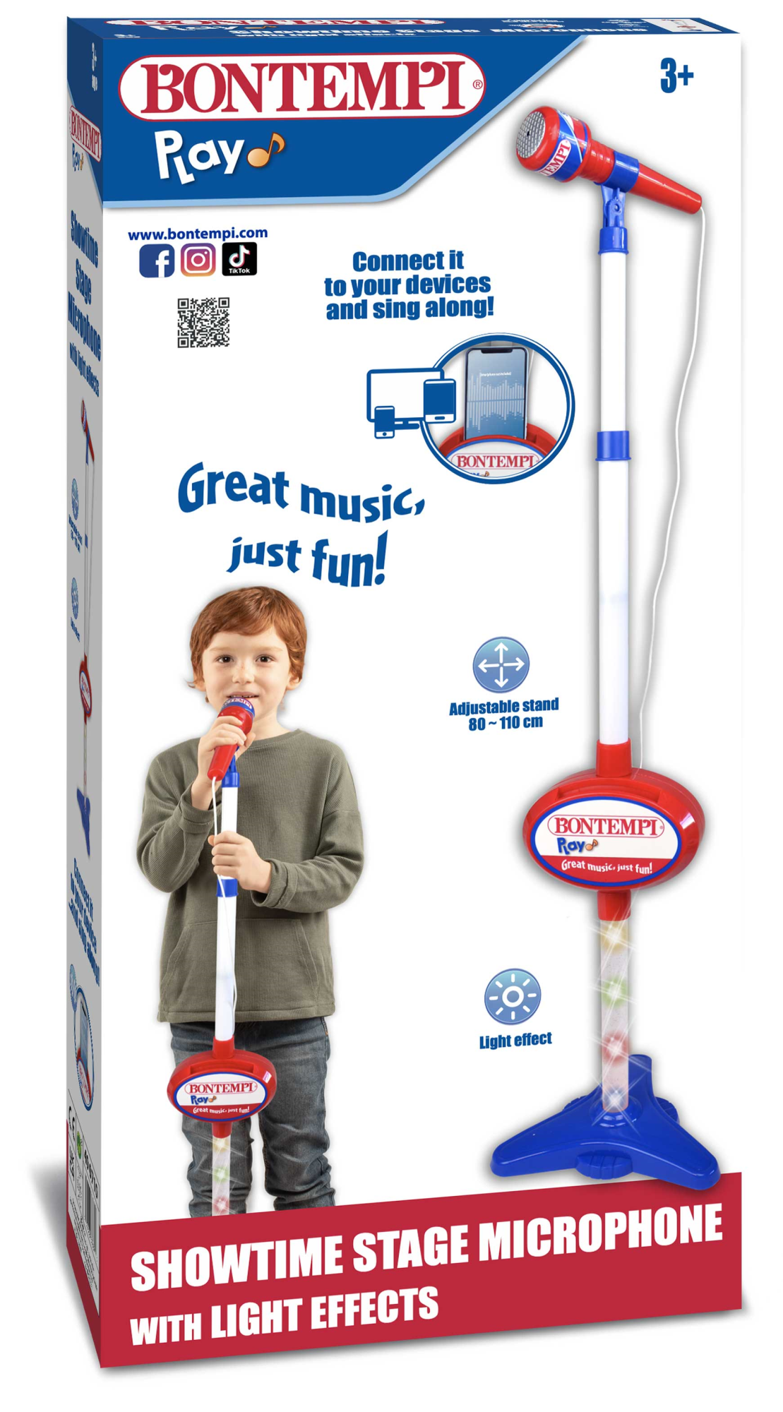 Bontempi 40 0710: Microfono Da Palcoscenico Con Connessione Mp3, Effetti Luminosi E Vano Porta Smartphone