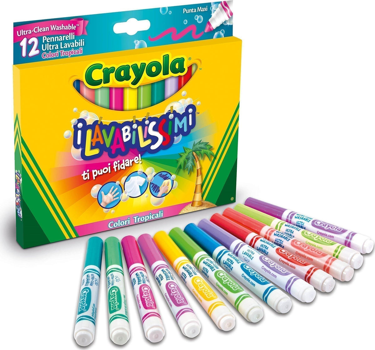 Crayola: Lavabilissimi - 12 Pennarelli Punta Maxi Colori Tropicali Ultra Lavabili