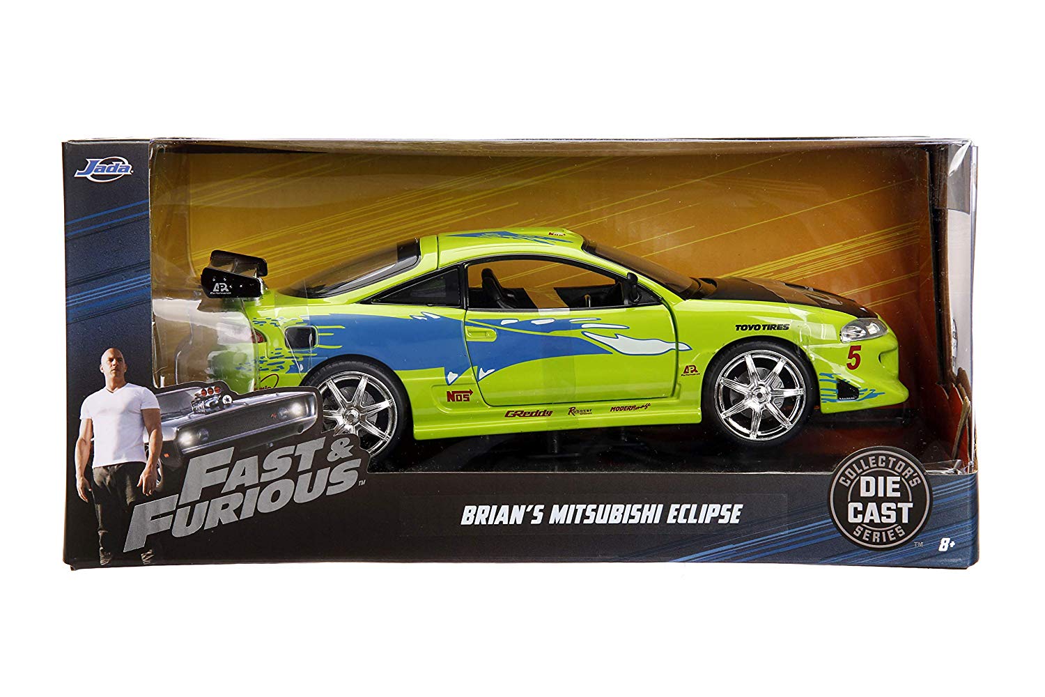 Fast & Furious: Jada Toys - Mitsubishi Eclipse 1995 In Scala 1:24 Die-Cast, Funzionamento A Ruota Libera, Parti Apribili