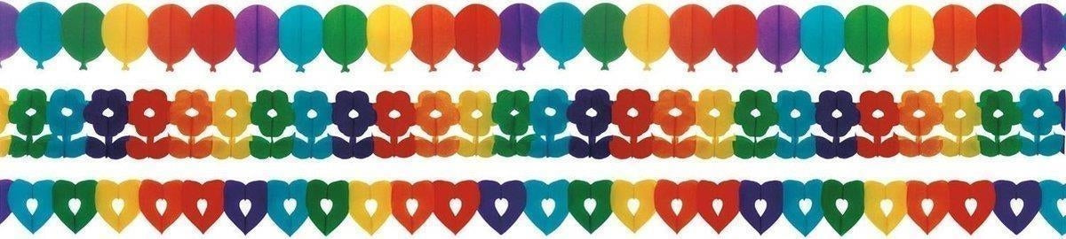 Amscan: Rainbow Garland, Assorted. Festone Carta 4 Motivi Assortiti 4 M X 20 Cm