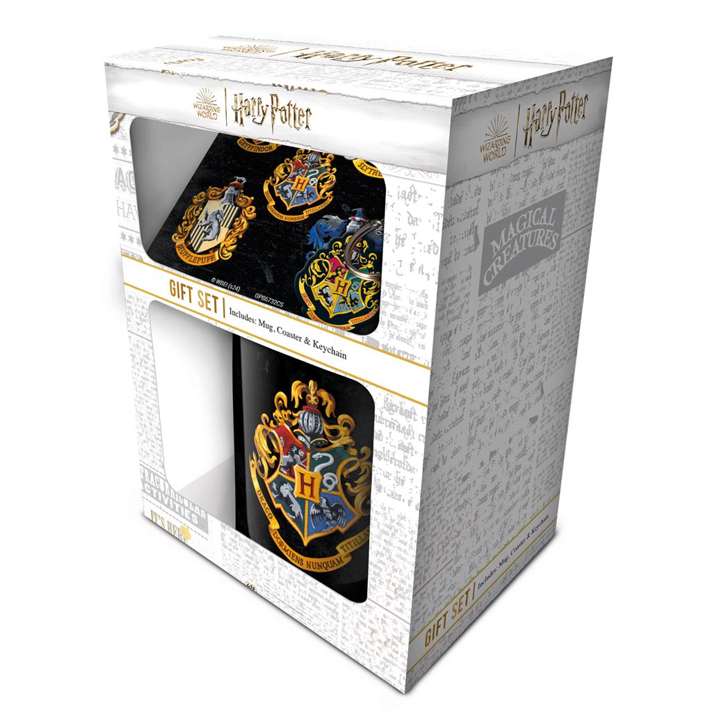 Harry Potter: Pyramid - Colourful Crest - Gift Set (Mug, Coaster & Keychain / Tazza, Sottobicchiere & Portachiavi)