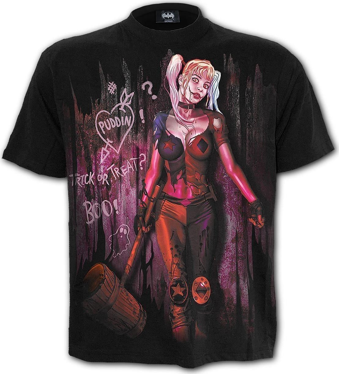 Dc Comics: Harley Quinn - Trick Or Treat - Front Print Black (T-Shirt Unisex Tg. L)
