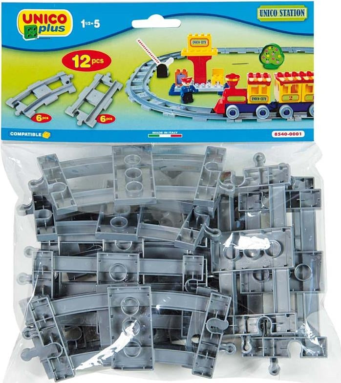Androni: Unico Plus - Costruzioni 2-5 Anni - Binari Treno 12 Pz (Made In Italy)