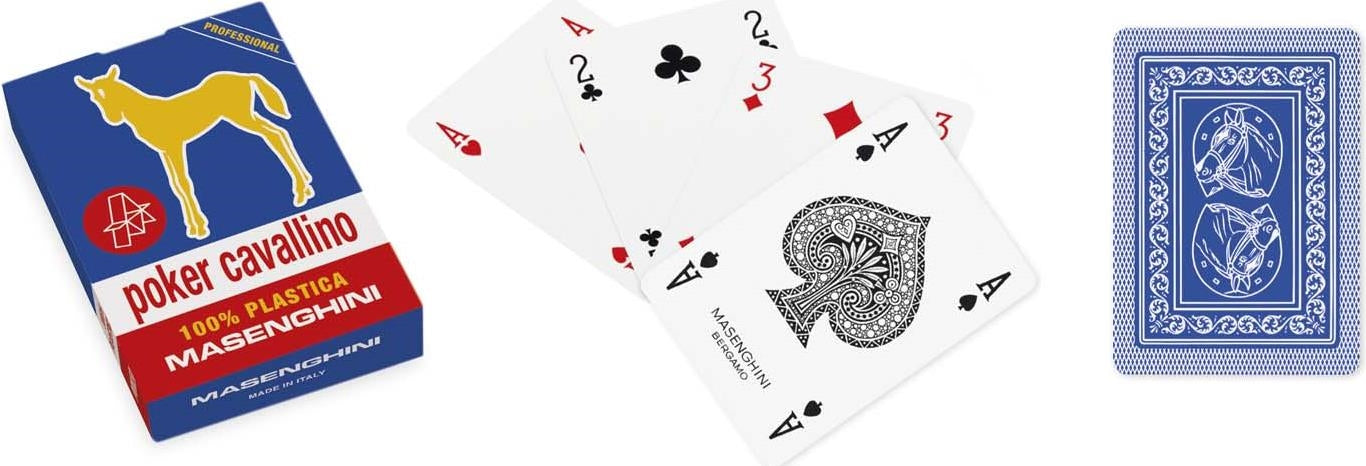 Masenghini: Carte Da Gioco Poker Cavallino Oro Plastica Blu