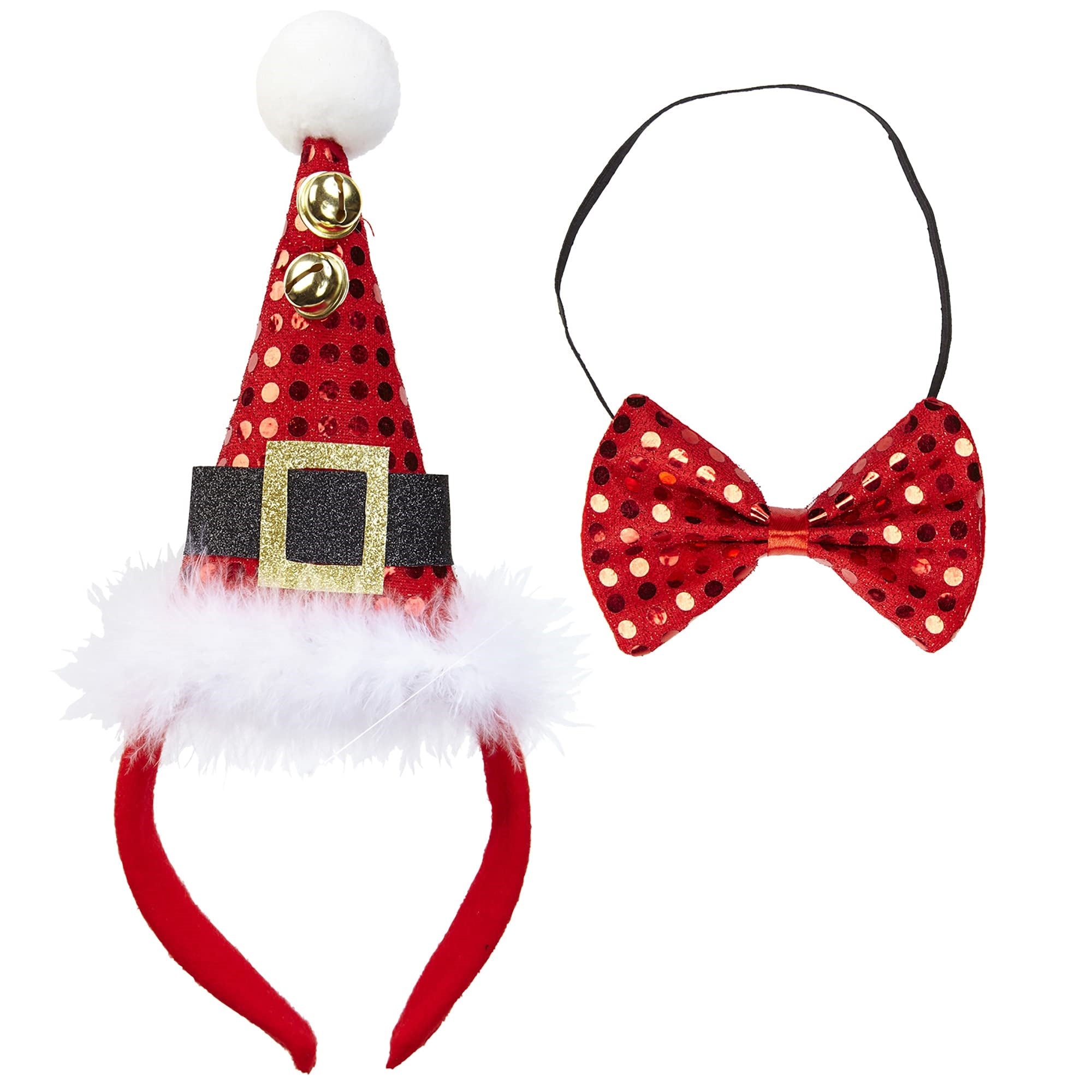 Widmann: Mini Cappello Babbo Natale Con 2 Campanellini & Farfallino In Paillettes