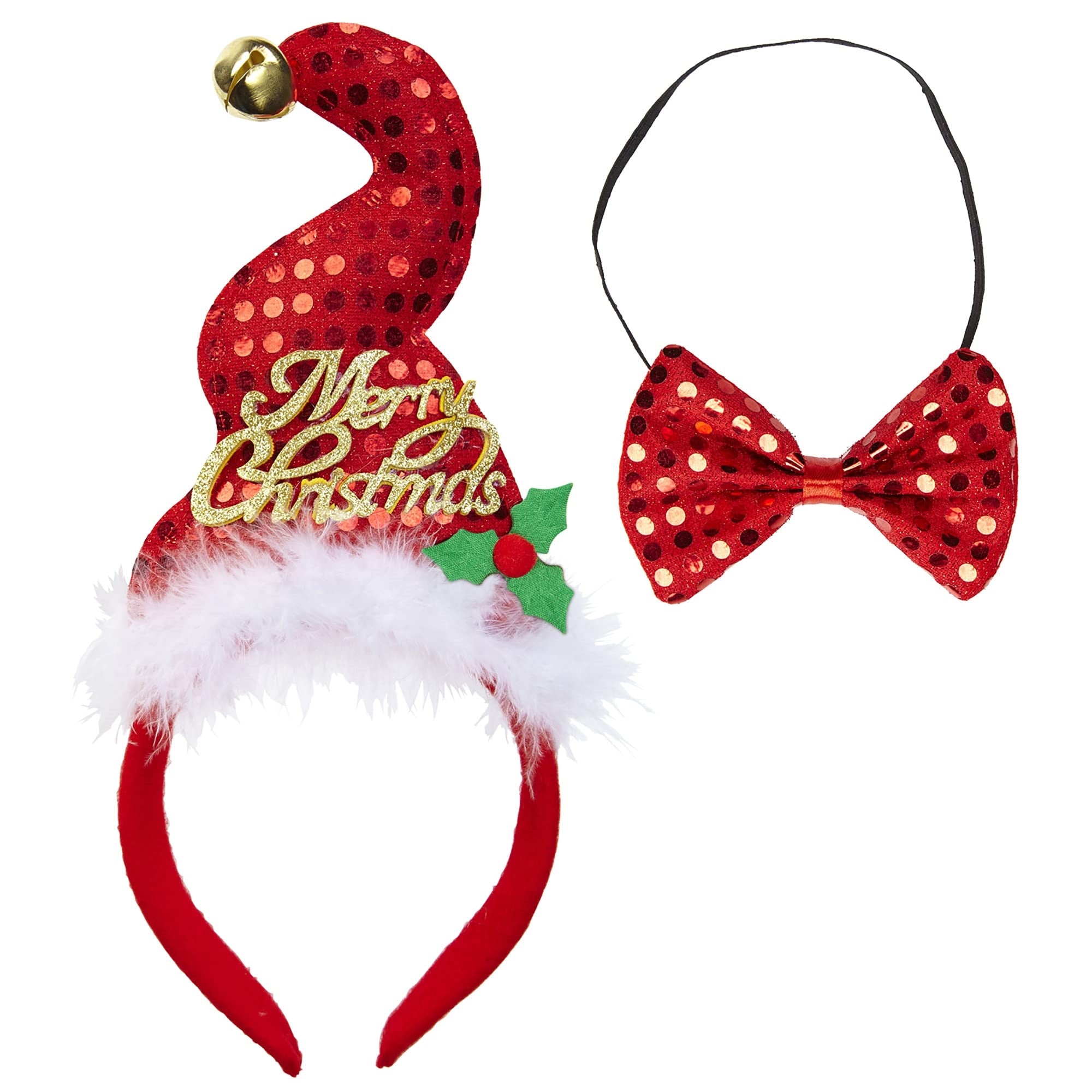 Widmann: Mini Cappello Babbo Natale Con Campanellino & Farfallino In Paillettes