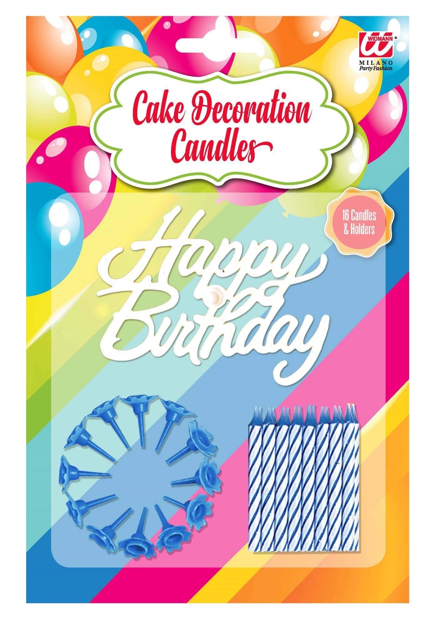 Widmann: Set Da 16 Candeline Decoro Torta Happy Birthday Con Supporti Blu