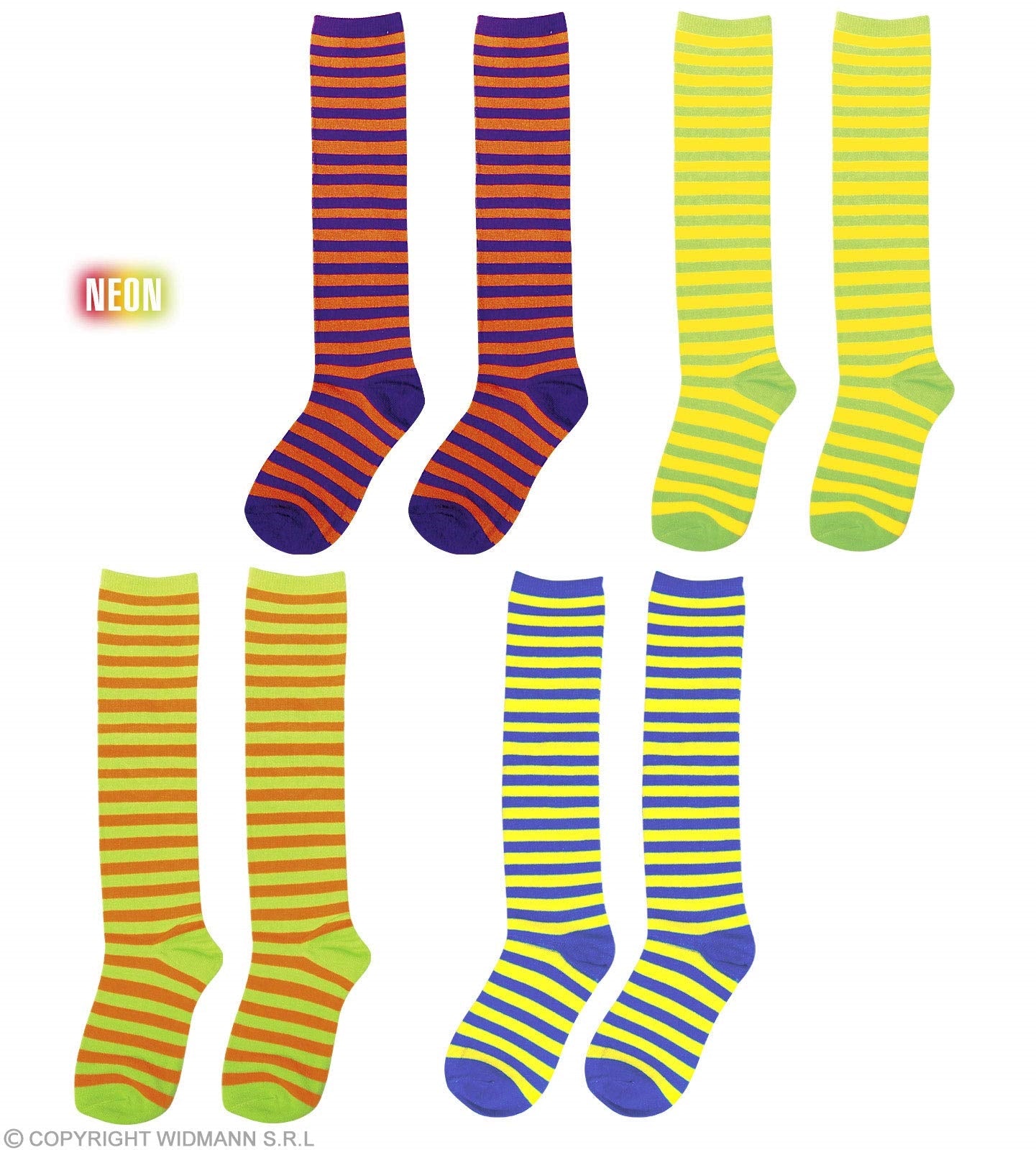 Widmann: Calze Rigate Fluorescenti Ass. In 4 Combinazioni Di Colori (Tg. Unica Adulto)