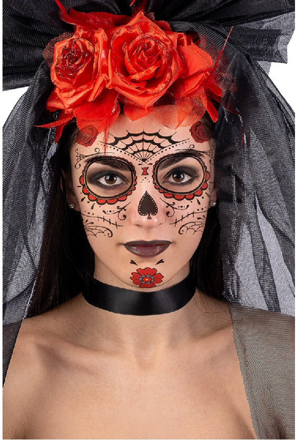Carnival Toys: Cartella Tatuaggi Viso Teschio Messicano Con Ragnatela In Busta Su Cartoncino