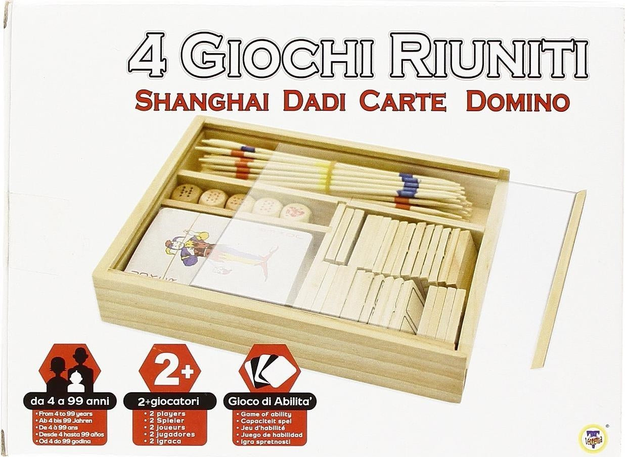 Teorema: Fatto Di Legno - Set Di 4 Giochi, Shangai, Dadi, Carte, Domino C/Cofanetto