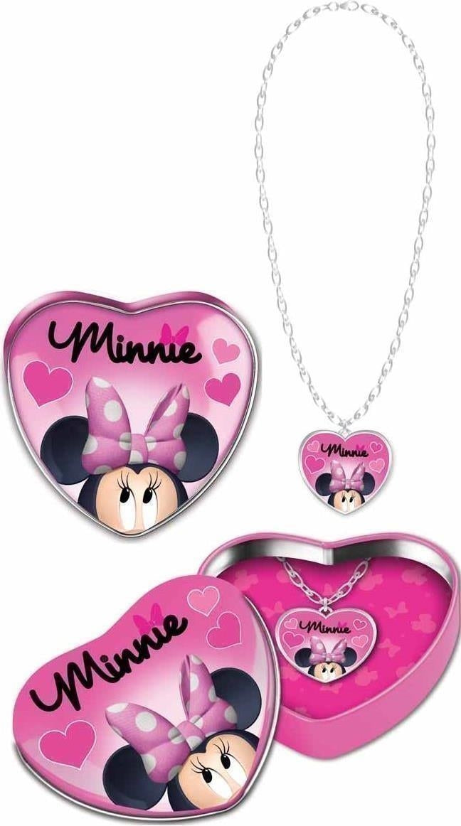 Disney: Joy Toy - Minnie Collana Con Ciondolo A Cuore In Scatola A Cuore In Latta 12 Cm