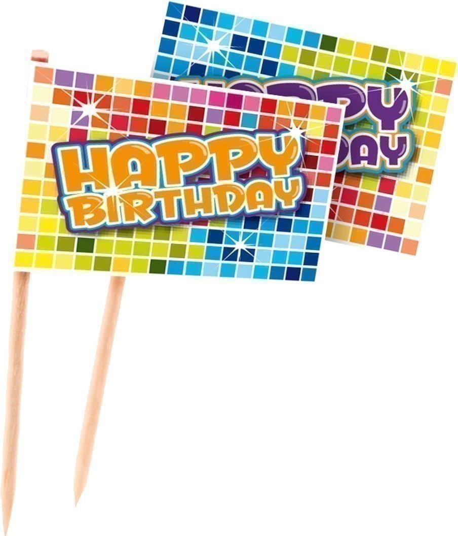 Folat: Picks Birthday Blocks 6,5 Cm 24. Prendiolive Bandierine Carta 6,5 Cm Happy Birthday
