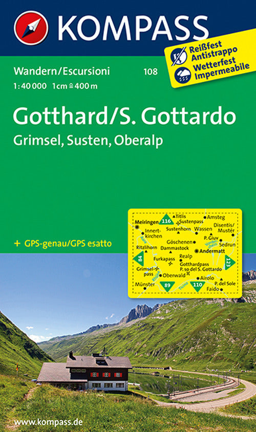 Cover of Carta escursionistica n. 108. Gotthard-S. Gottardo, Grimsel, Susten, Oberalp 1:40.000