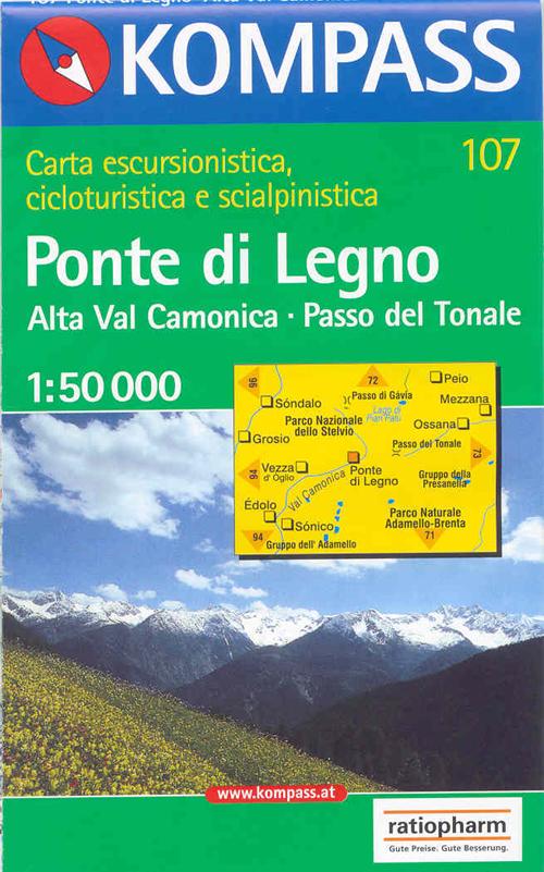 Cover of Carta escursionistica n. 107. Laghi settentrionali. Ponte di Legno, Alta Val Camonica, Passo del Tonale 1:50.000