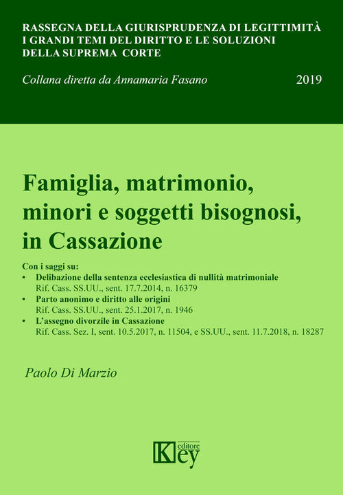 Cover of Famiglia, matrimonio, minori e soggetti bisognosi, in Cassazione