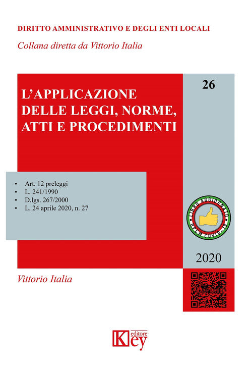 Cover of applicazione delle leggi, norme, atti e procedimenti