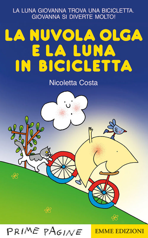 Cover of nuvola Olga e la luna in bicicletta. Stampatello maiuscolo
