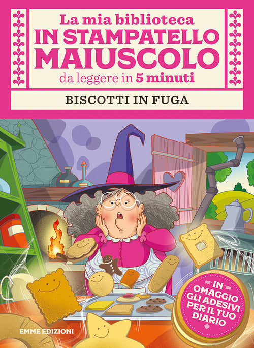 Cover of Biscotti in fuga. Con adesivi. Stampatello maiuscolo