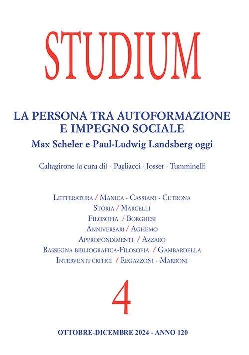 Studium. Vol. 4: La persona tra autoformazione e impegno sociale. Max Scheler e Paul-Ludwig Landsberg oggi