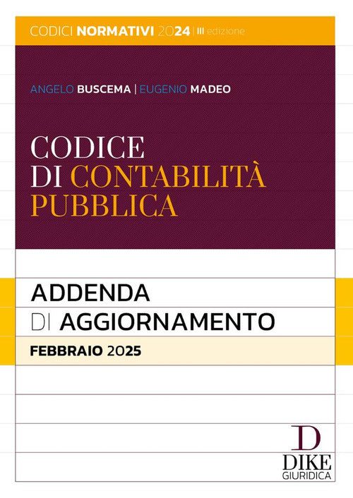 Codice di contabilit pubblica. Addenda di aggiornamento. Febbraio 2025
