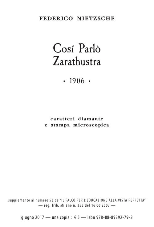 Cover of Così parlò Zarathustra. Ediz. a caratteri diamante e stampa microscopica
