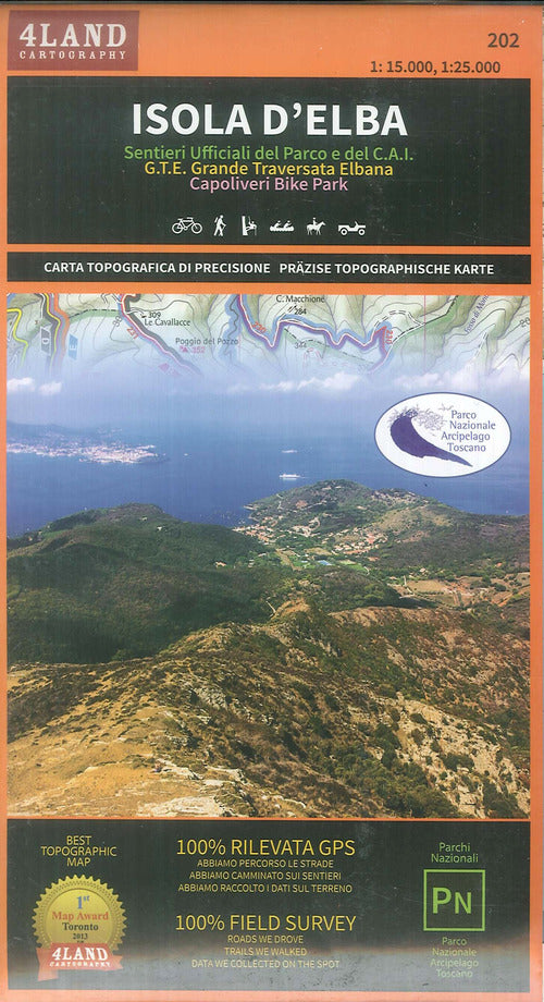 Cover of Isola d'Elba. Sentieri ufficiali del Parco e del CAI. G.T.E. Grande Traversata Elbana. Capoliveri bike park 1:25.000. Ediz. italiana, inglese e tedesca