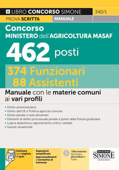 Cover of Concorso Ministero dell'agricoltura MASAF 462 posti 374 funzionari 88 assistenti. Manuale con le materie comuni ai vari profili