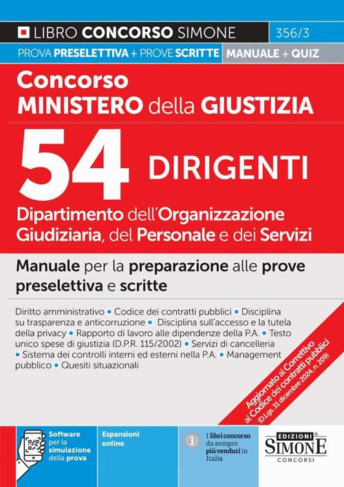 Concorso Ministero della Giustizia 2025. Dipartimento dell'Organizzazione giudiziaria del personale e dei servizi. 54 dirigenti