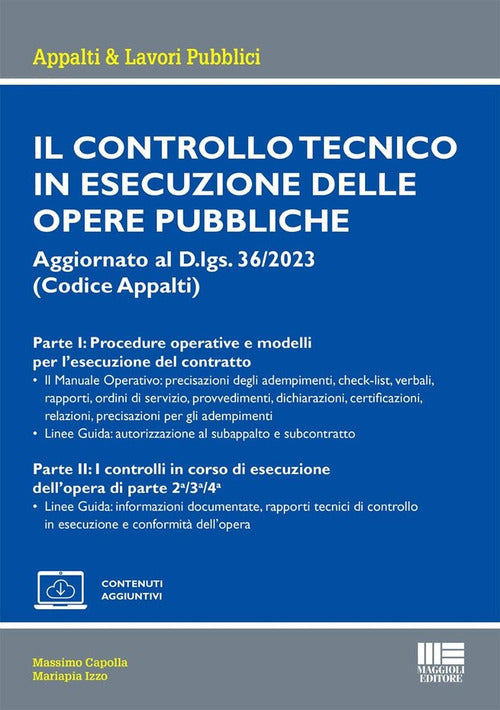 Cover of controllo tecnico in esecuzione delle opere pubbliche. Aggiornato al D.lgs. 36/2023 (Codice Appalti)