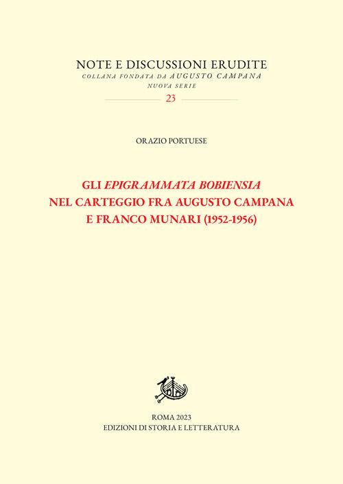 Gli Epigrammata Bobiensia nel carteggio fra Augusto Campana e Franco Munari (1952-1956)