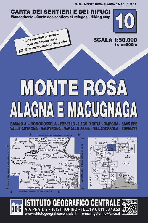 Cover of Carta n. 10 Monte Rosa, Alagna e Macugnaga 1:50.000. Carta dei sentieri e dei rifugi