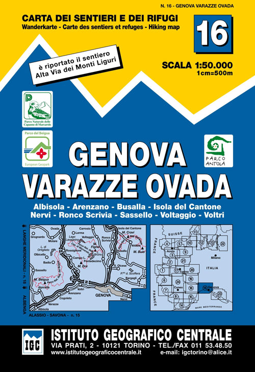 Cover of Carta n. 16 Genova, Varazze, Ovada 1:50.000. Carta dei sentieri e dei rifugi