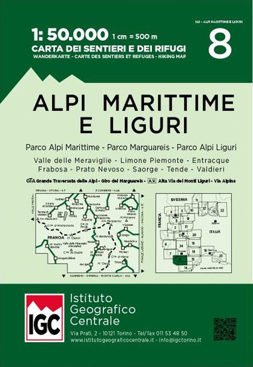 Cover of Carta n. 8 Alpi Marittime e Liguri 1:50.000. Carta dei sentieri e dei rifugi