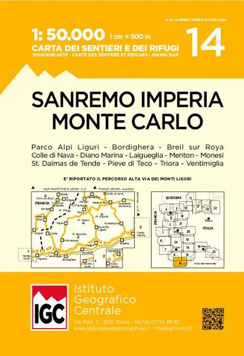 Cover of Carte n. 14 San Remo, Imperia, Monte Carlo 1:50.000. Carta dei sentieri e dei rifugi