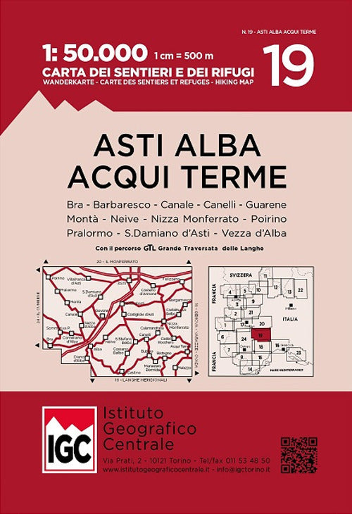 Cover of Carta n. 19 Asti, Alba, Acqui Terme 1:50.000. Carta dei sentieri e dei rifugi