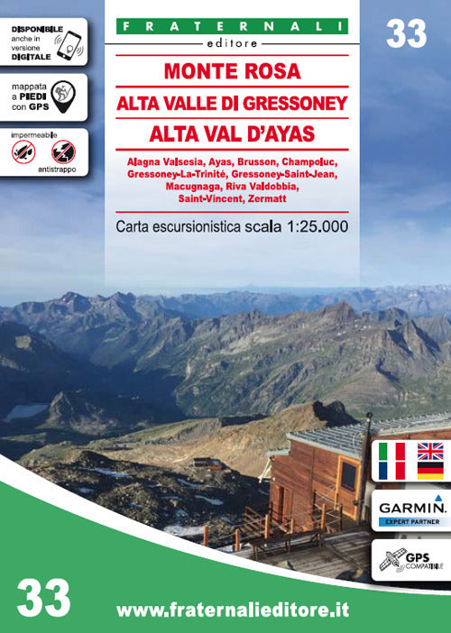 Cover of Carta n. 33. Monte Rosa, Alta Valle di Gressoney, Alta Val d'Ayas. Carta escursionistica 1:25.000