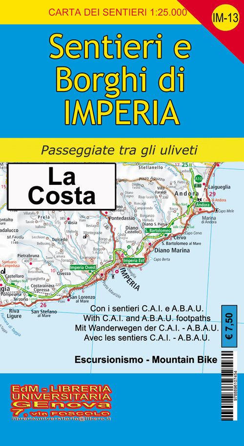 Cover of IM-13 sentieri e borghi di Imperia, San Lorenzo al Mare, Diano, San Bartolomeo, Cervo. Carta dei sentieri di Liguria 1:25.000
