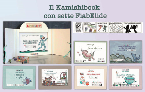Cover of kamishibook con sette FiabElide. Testo in simboli. Kamishibai