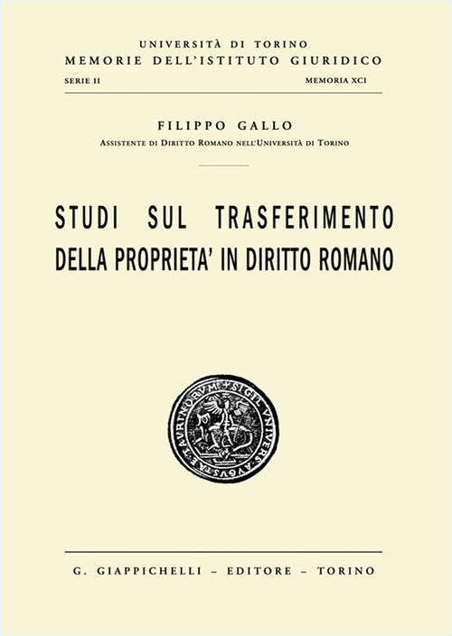 Studi sul trasferimento della propriet in diritto romano