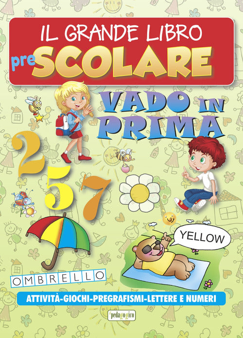 Cover of grande libro prescolare. Vado in prima. Attività, giochi, pregrafismi, lettere e numeri