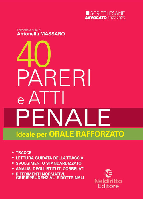 Cover of 40 pareri e atti. Penale. Ideale per orale rafforzato