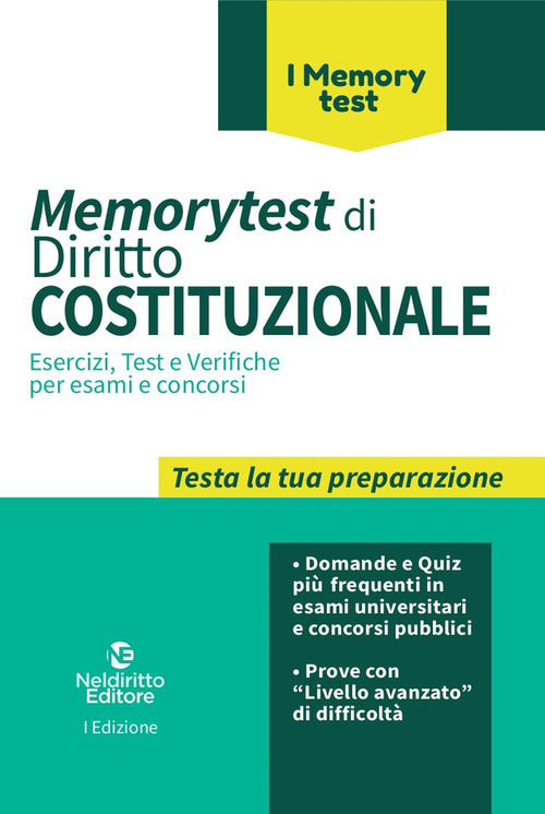 Cover of Memorytest di diritto costituzionale. Esercizi, test e verifiche per esami e concorsi