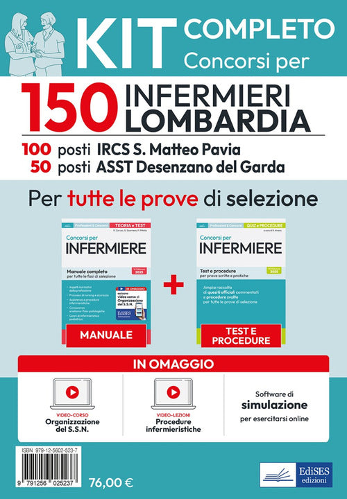 Kit completo concorsi per 150 infermieri Lombardia. Per tutte le prove di selezione