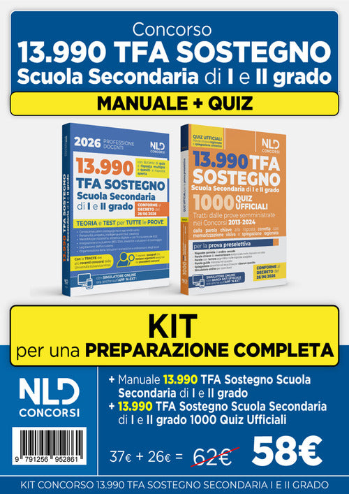 Kit concorso TFA sostegno 2026. Scuola secondaria di I e II grado. Manuale di teoria e 1000 quiz ufficiali
