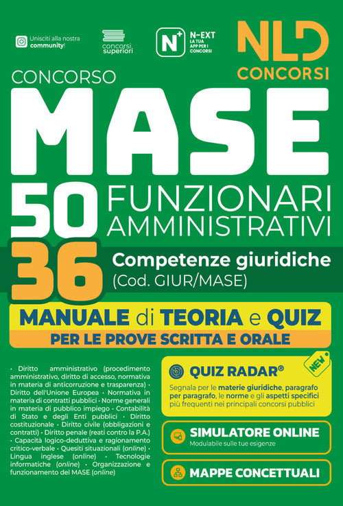 Concorso MASE 50 posti 36 funzionari amministrativi con competenze giuridiche. Manuale di teoria e quiz